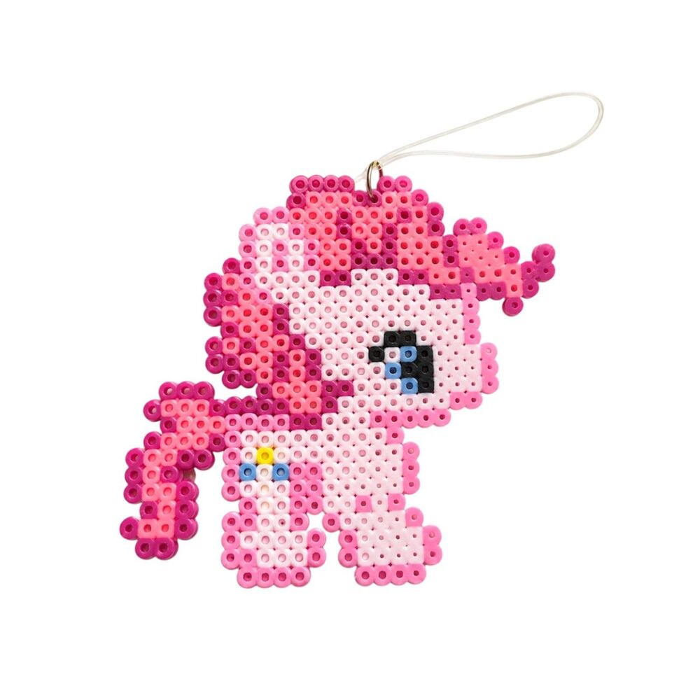 My Little Pony Pinkie Pie Perler Bead Keychain Handmade Pixel Art Chibi